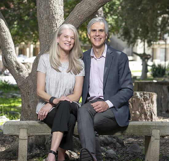 Stritikus and Pfeifer in the College’s Olive Grove.