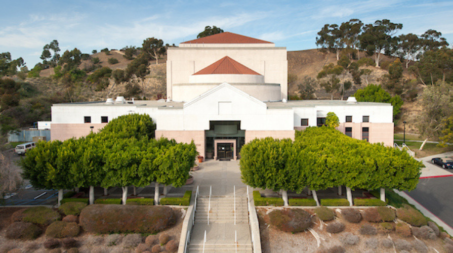 View of Keck Theater at Occidental College from a raised lift