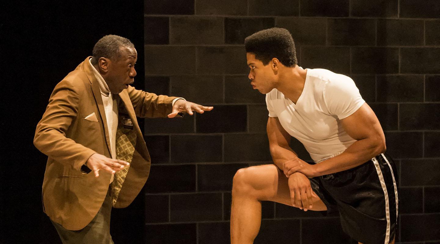 Two Black 演员s on a stage in Will Power's play