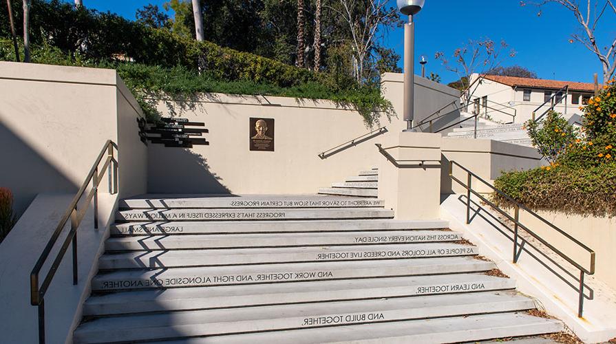 A view facing the Obama Steps next to AGC building on campus