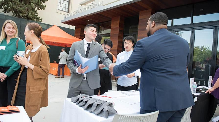 Oxy student at a career fair