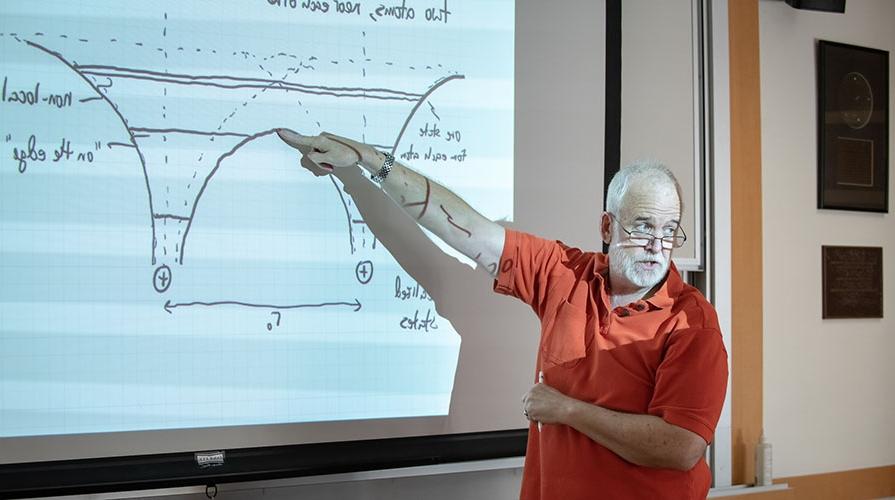 George Schmeideshoff教授在讲课时站在物理图的投影前