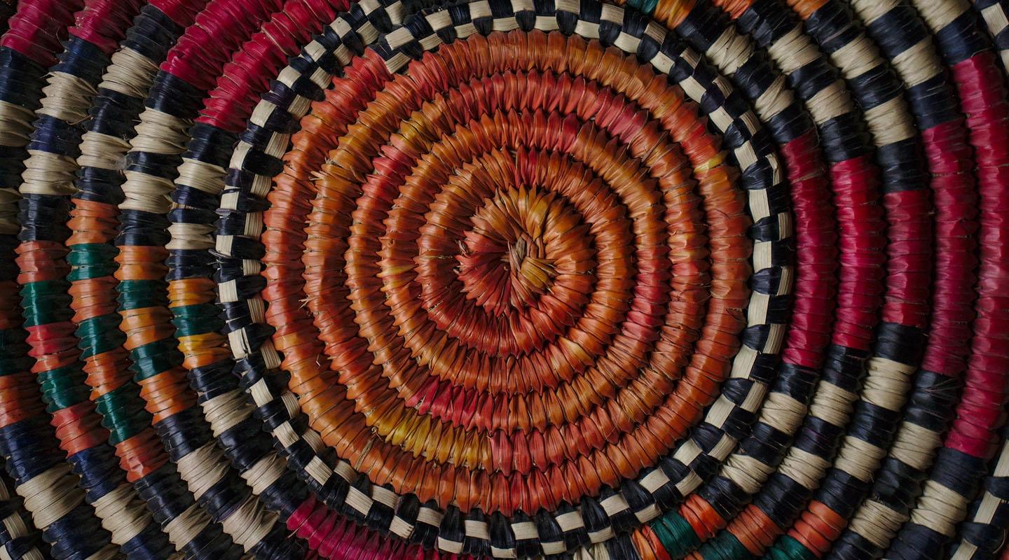 a colorful woven basket