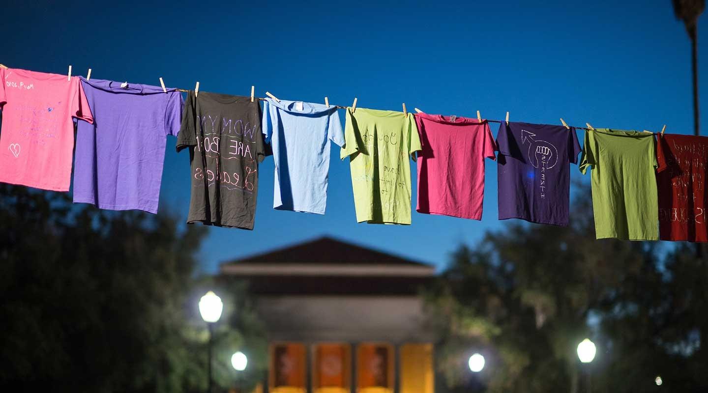 Tshirts belonging to survivors on clotheslines