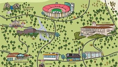 A hand-drawn map of Eagle Rock and Pasadena. Highlights: Occidental College, York Blvd, Rose Bowl, Old Town, and more