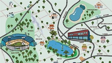 A hand-drawn map of Echo Park. Highlights: Dodger Stadium, hidden staircases, Echo Park Lake, Gabba Art Gallery, and more