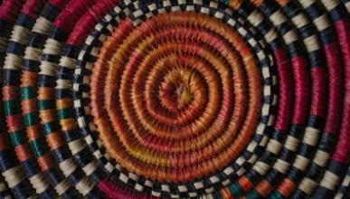 a colorful woven basket