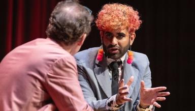 Writer, artist and non-binary activist ALOK at Occidental College on Oct. 3, 2023