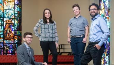 Assistant professors Sohaib Khan (religious studies), Season Blake (philosophy), Jamie Amemiya (psychology), and Zachary Silver (psychology). 