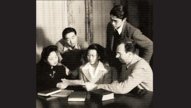 Professor of Chemistry L. Reed Brantley with Oxy's Japanese American students in 1942.