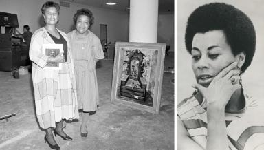 Mary Jane Hewitt at Oxy (1974) and with Museum of African American Art in Los Angeles founder Samella Lewis (1984)