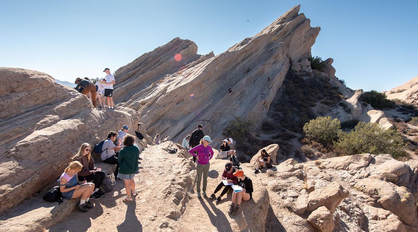 students doing geology research at Vasquez Rocks north of L.A.