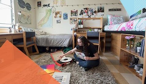 student in dorm room