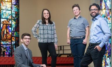 Assistant professors Sohaib Khan (religious studies), Season Blake (philosophy), Jamie Amemiya (psychology), and Zachary Silver (psychology). 